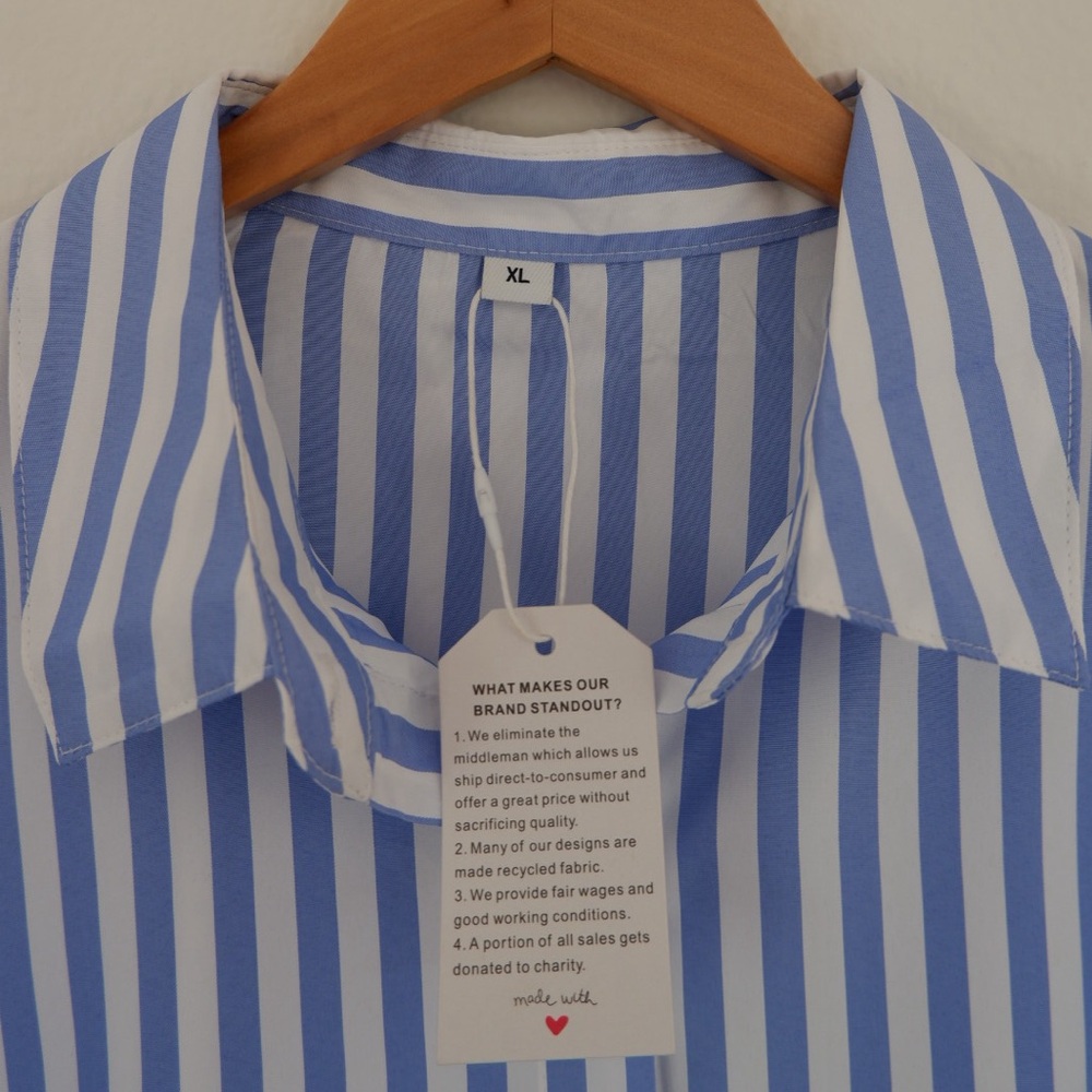 Blue and White Striped Button-Up Shirt - Picture 4 of 4